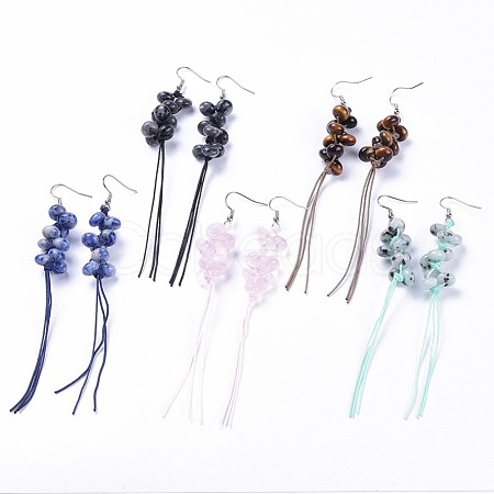 Natural Gemstone Chip Beads Dangle Earring EJEW-JE03161-1