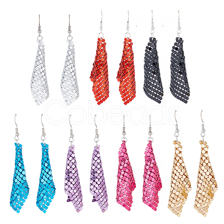 ANATTASOUL 7 Pairs 7 Colors Aluminum Mesh Sequin Rhombus Dangle Earrings for Women EJEW-AN0001-71-1