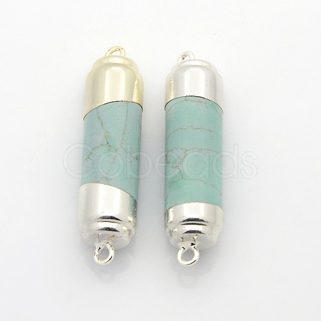 Column Synthetical Turquoise Links Connectors with Silver Plated Brass Findings G-P053-P27C-1
