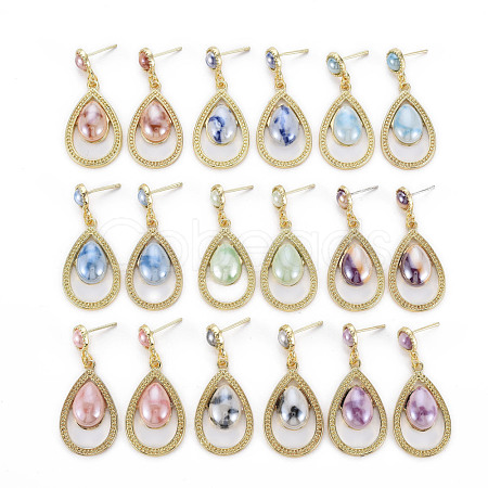 Teardrop with Porcelain Rack Plating Alloy Dangle Stud Earrings EJEW-S211-009-RS-1