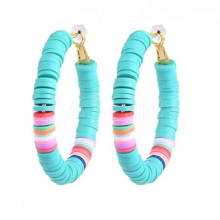 Basketball Wives Style Brass Heishi Beaded Hoop Earrings EJEW-JE04083-04-1