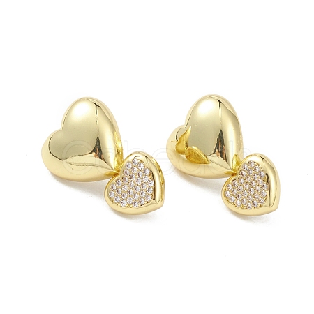 Heart Rack Plating Brass Cubic Zirconia Stud Earrings for Women EJEW-K245-14G-1