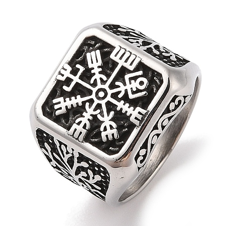 Viking 304 Stainless Steel Vegvisir Wide Finger Rings for Mens RJEW-U005-21A-04-1