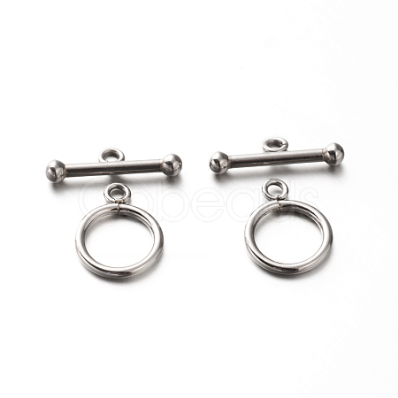 Tarnish Resistant 201 Stainless Steel Ring Toggle Clasps STAS-E088-24-1