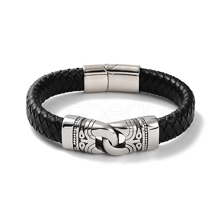 Men's Braided Black PU Leather Cord Bracelets BJEW-K243-13AS-1