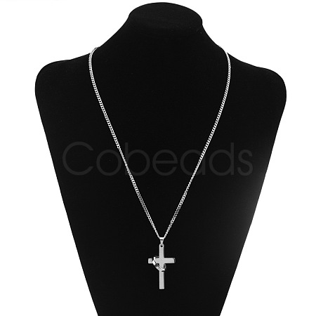 Titanium Steel Cross & Ring Pendant Necklaces WG51503-01-1