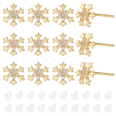 BENECREAT 6 Pairs Clear Cubic Zirconia Snowflake Stud Earrings EJEW-BC0001-15-1