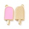 Ion Plating(IP) Brass Enamel Pendants, Ice-Lolly, Real Platinum Plated, Real 18K Gold Plated, Pearl Pink, 20x9x2mm, Hole: 1.5mm