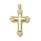 Brass Micro Pave Cubic Zirconia Pendants, with Shell, Cross Charms, with Jump Ring, Real 16K Gold Plated, 35.5x24.5x2.5mm, Hole: 4mm