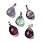 Natural Fluorite Pendants, with Brass Finding, Teardrop, Platinum, 21x13.5x9mm, Hole: 3.5x6mm