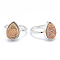 Electroplate Natural Druzy Quartz Crystal Finger Rings, with Eco-Friendly Brass Findings, Lead Free & Cadmium Free, Long-Lasting Plated, Flat Round, Size 7, Real Platinum Plated, PeachPuff, 17mm