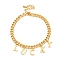 Brass Charm Bracelets for Women, Real 18K Glod Plated, Word Lucky, 6-3/4 inch(17.2cm), Pendant: 9~9.5x3~7mm 