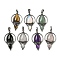 Natural & Synthetic Mixed Gemstone Pendants, Rack Plating Brass Teardrop Charms, Antique Silver, Cadmium Free & Lead Free, 49.5x28x7mm, Hole: 8x5mm