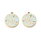 Ion Plating(IP) 304 Stainless Steel Enamel Pendants, Manual Polishing, Flat Round with Tree, Real 18K Gold Plated, 18x16x1mm, Hole: 1.2mm