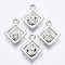 UV Plating Acrylic Pendants, with Acrylic Rhinestone, Rhombus, Platinum, 18x14.5x5mm, Hole: 1.5mm, Diagonal Length: 18mm, Side Length: 11mm