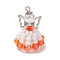 Handmade Seed Beads Pendants, with Antique Silver Elastic Thread, Loom Pattern, with Alloy Butterfly Bead and Glass Pearl Round Bead, Angel & Fairy, Orange Red, 37x22x24mm, Hole: 3mm