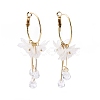 Acrylic Imitation Shell Flower with Glass Tassel Dangle Hoop Earrings with 925 Sterling Silver Pins EJEW-L281-06LG-1