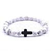 Natural Howlite Stretch Bracelet with Cross Beaded PW-WG63929-01-1