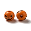 Printed Black Jack O Lantern Round Wood European Beads WOOD-K007-03-3