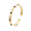 Real 18K Gold Plated Brass Open Cuff Bangle with Enamel Evil Eye for Women BJEW-Q023-014-4