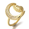 Rack Plating Moon & Saint Brass Clear Cubic Zirconia Open Cuff Rings RJEW-S411-07G-1