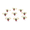 Brass Enamel Strawberry Cuff Rings RJEW-O046-04G-2