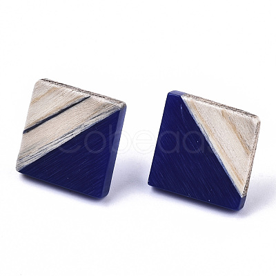 Opaque Resin & Wood Stud Earrings EJEW-N017-005A-B01-1