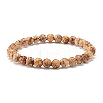 6mm Round Natural Mixed Wood Beads Stretch Bracelet BJEW-JB07360-1