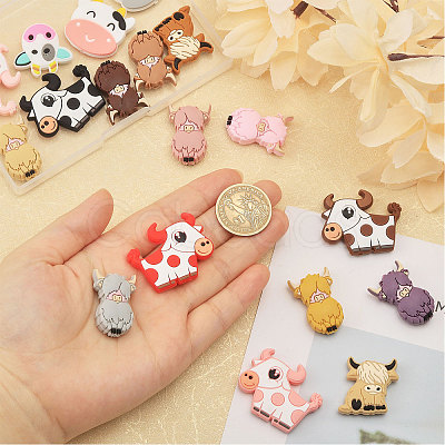 CHGCRAFT 18Pcs 18 Styles Cow/Cattle Food Grade Silicone Beads SIL-CA0002-86-1