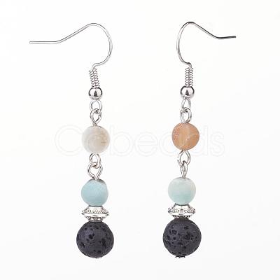 Frosted Natural Gemstone Dangle Earrings EJEW-JE02456-1