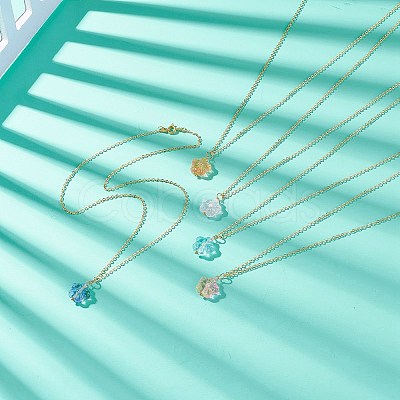 5Pcs 5 Color Glass Plum Blossom Pendant Necklaces Set with Brass Cable Chains for Women NJEW-JN04110-1