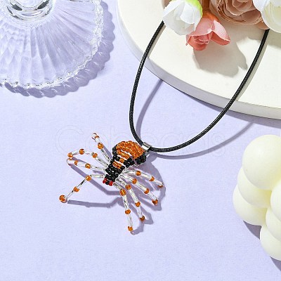 Braided Glass Seed Bead Spider Pendant Necklaces NJEW-MZ00036-02-1