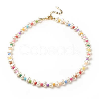 ABS Plastic Pearl Beaded Necklace with Acrylic Beads for Women NJEW-JN03881-1