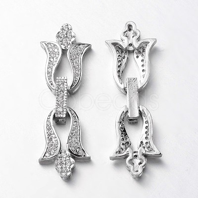 Flower Brass Micro Pave Cubic Zirconia Fold Over Clasps ZIRC-L036-01-FF-1