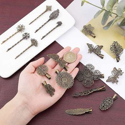 AHADERMAKER 18Pcs 18 Style Iron Flat Alligator Hair Clip Findings FIND-GA0001-78-1