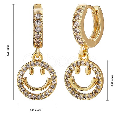 Clear Cubic Zirconia Smiling Face Drop Huggie Hoop Earrings EJEW-SW00005-07-1