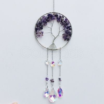 Natural Amethyst Tree of Life Pendant Decorations TREE-PW0002-13E-1