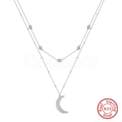 925 Sterling Silver Double Layer Necklaces NJEW-L116-10P-1