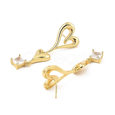 Rack Plating Brass Heart Dangle Stud Earrings with Cubic Zirconia EJEW-L261-009G-1