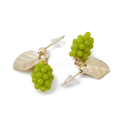 Resin Grape Shape Dangle Stud Earrings with 925 Sterling Silver Pin EJEW-E266-01LG-1