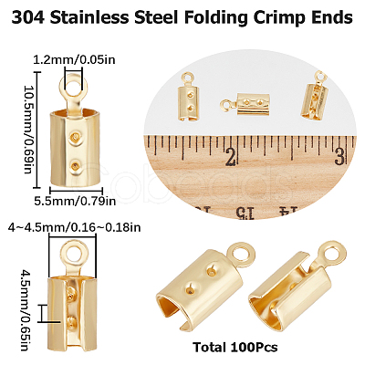 SUNNYCLUE 180Pcs 304 Stainless Steel Folding Crimp Ends STAS-SC0005-40B-1