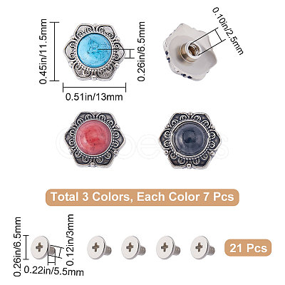 Gorgecraft 21 Sets 3 Colors Alloy Decorative Rivets FIND-GF0005-35-1