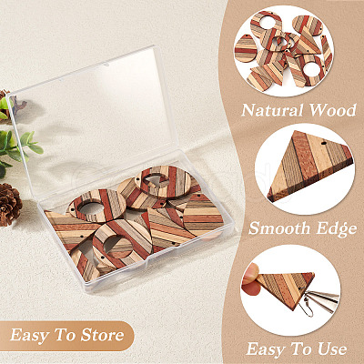 Pandahall 12Pcs 6 Styles Wenge Wood & Sandalwood & White Ash Pendants WOOD-TA0001-94-1