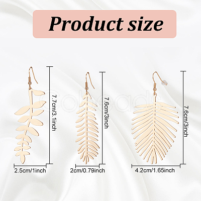 ANATTASOUL 3 Pairs 3 Style Alloy Leaf Long Dangle Earrings for Women EJEW-AN0001-73-1