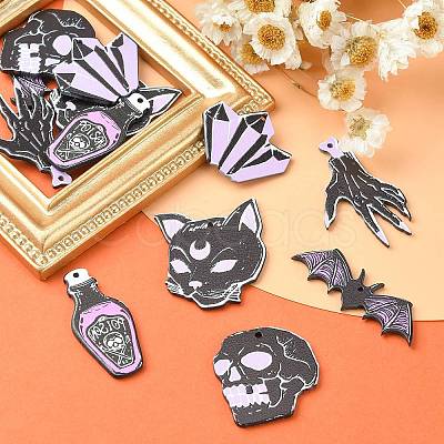 12Pcs 6 Styles Halloween Acrylic Pendants SACR-CJ0001-21-1