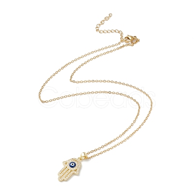 Clear Cubic Zirconia Hamsa Hand with Evil Eye Pendant Necklace X-NJEW-O125-61G-1