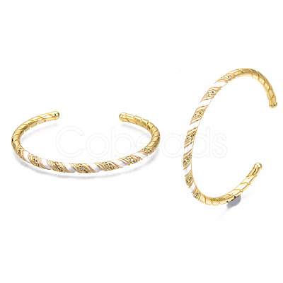 Cubic Zirconia Twist Rope Shape Cuff Bangle BJEW-N014-001-NF-1