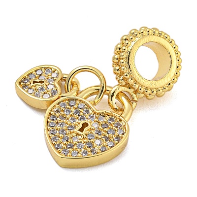 Rack Plating Brass Micro Pave Clear Cubic Zirconia European Dangle Charms KK-I718-21B-G-1