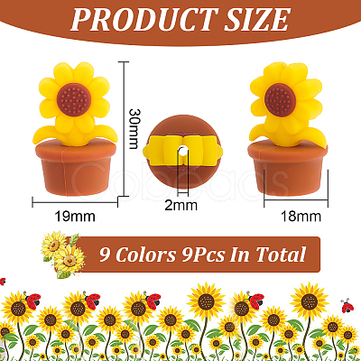 CHGCRAFT 9Pcs 9 Colors Sunflower Silicone Beads SIL-CA0002-70-1