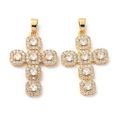 Brass Micro Pave Cubic Zirconia Pendants KK-P250-03G-1